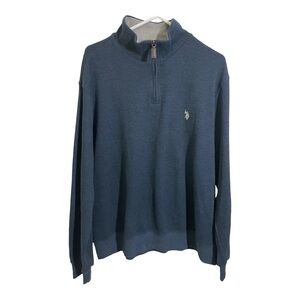 US Polo mens  1/2 zip pullover sweater cotton blue. Size Large. Long sleeve